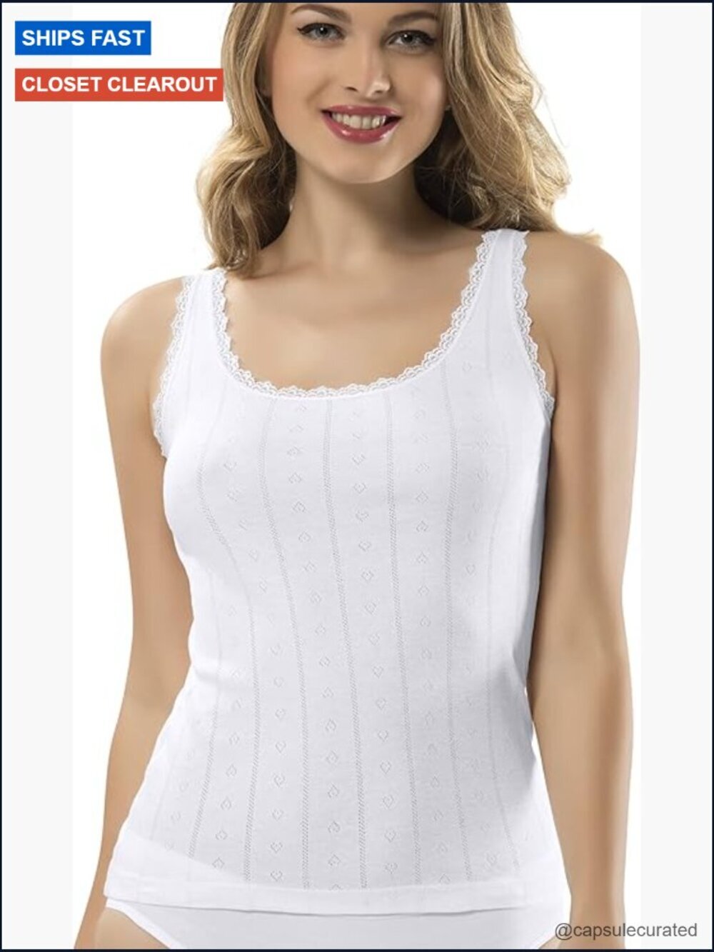 100% Cotton Airy Soft Comfy Camisole Tank Undershirt Lace Trim